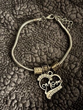Mom Heart Charm Bracelet - Silver and Gold Tones